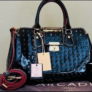 Arcadia Black Patent Leather Handbag